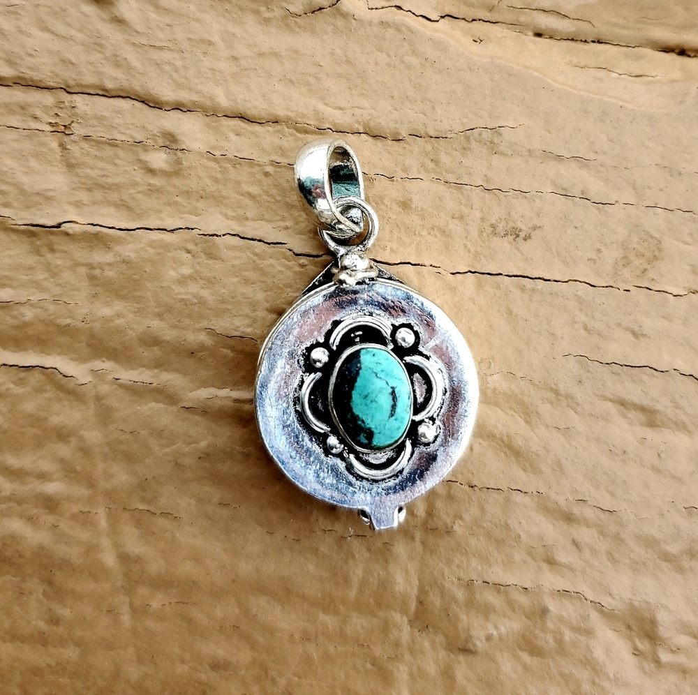 New Turquoise Silver Poison Locket Pendant.
